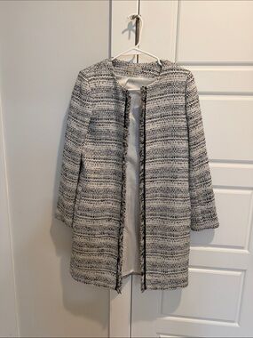 Tailored Black & White Tweed Coat Jacket